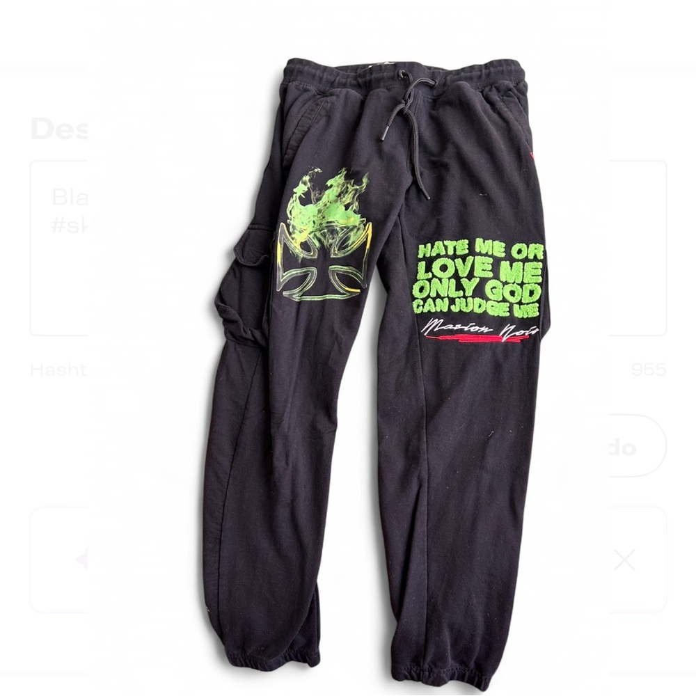 LRG Black Sweatpants with Neon Green and Pink Graphics